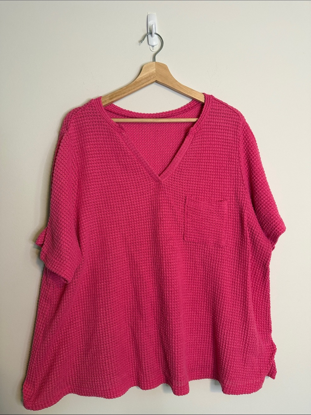 SHEIN Hot Pink V-Neck Waffle Knit Sweater